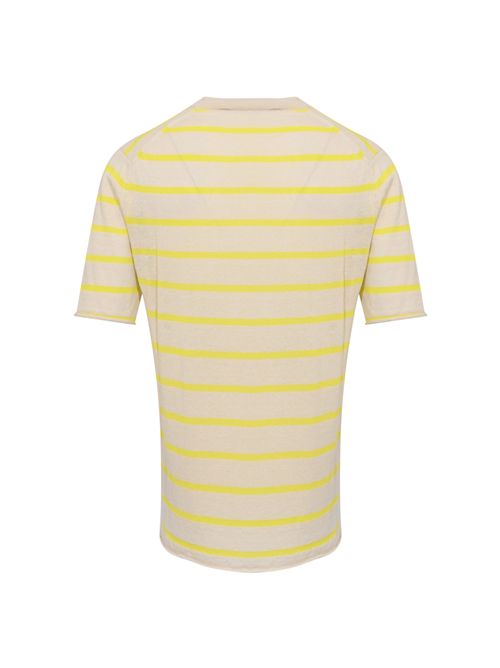 T-shirt a righe in cotone e lino AMARANTO | B9AB0028ABV 433